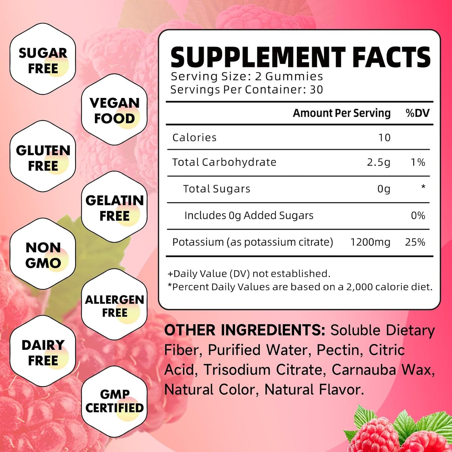 Vegan Raspberry Flavored Potassium Citrate Gummies - 1200mg Supplement for Leg Cramps & Muscle Health - 120 Count for Adults & Kids