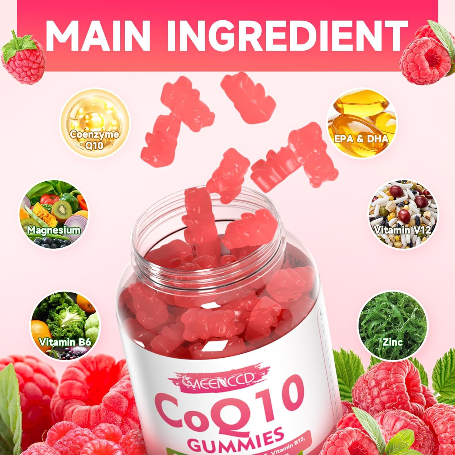Vegan Raspberry & Peach Flavored CoQ10 Gummies - 250mg High Absorption Supplement for Cellular Energy & Antioxidant Support by MEENCCD