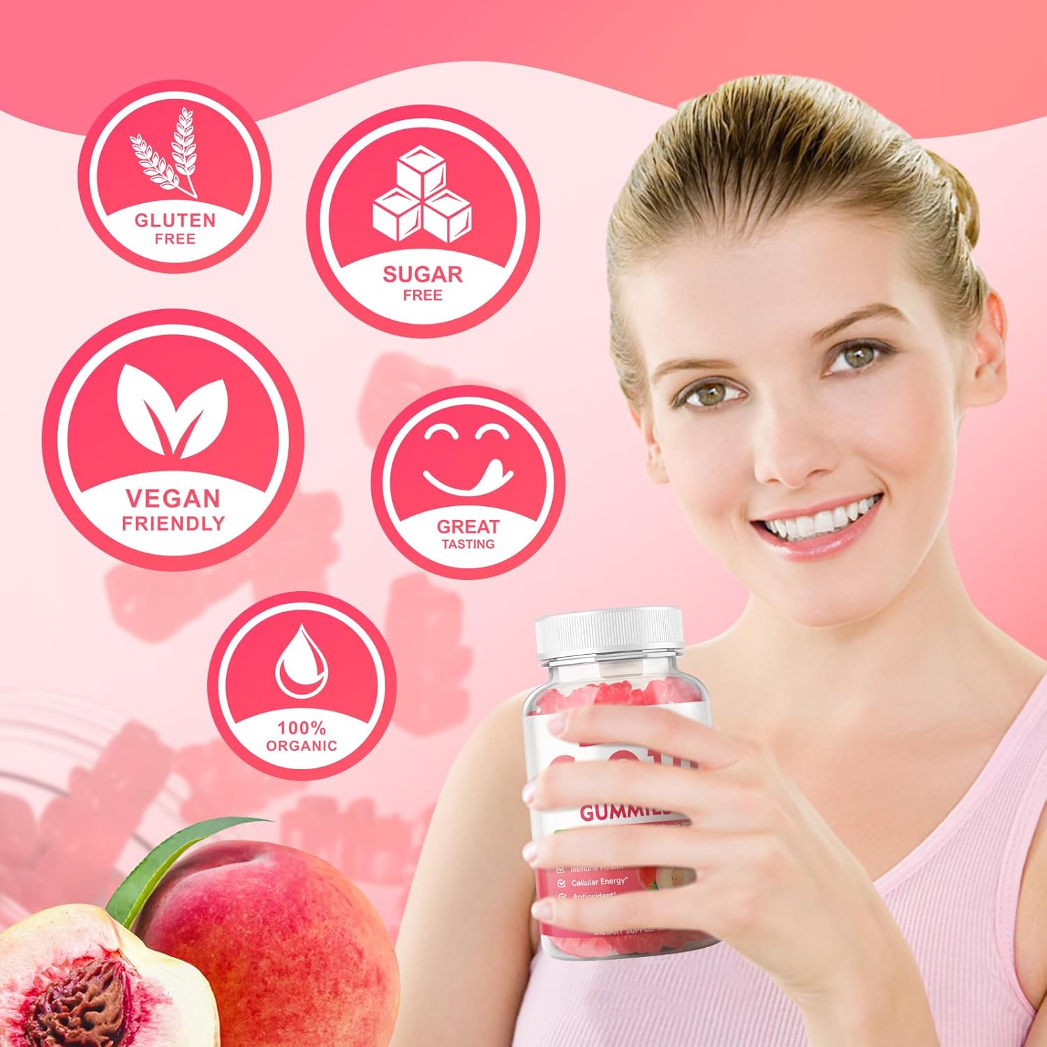 Vegan Raspberry & Peach Flavored CoQ10 Gummies - 250mg High Absorption Supplement for Cellular Energy & Antioxidant Support by MEENCCD