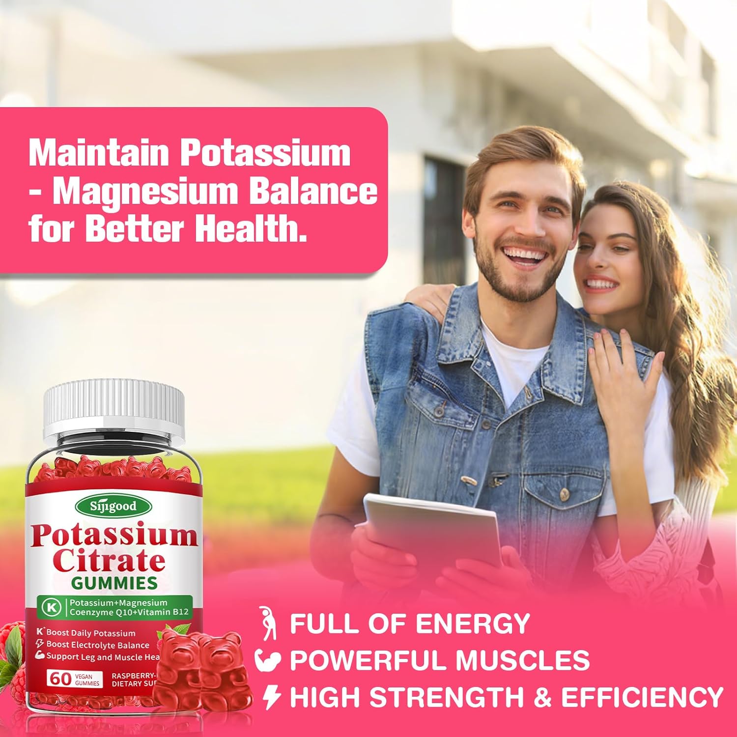 Vegan Raspberry Potassium Citrate Gummies for Muscle Health & Electrolyte Balance - 2 Pack, 120 Count
