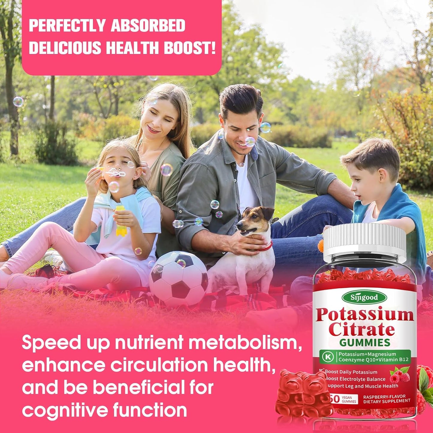 Vegan Raspberry Potassium Citrate Gummies for Muscle Health & Electrolyte Balance - 2 Pack, 120 Count