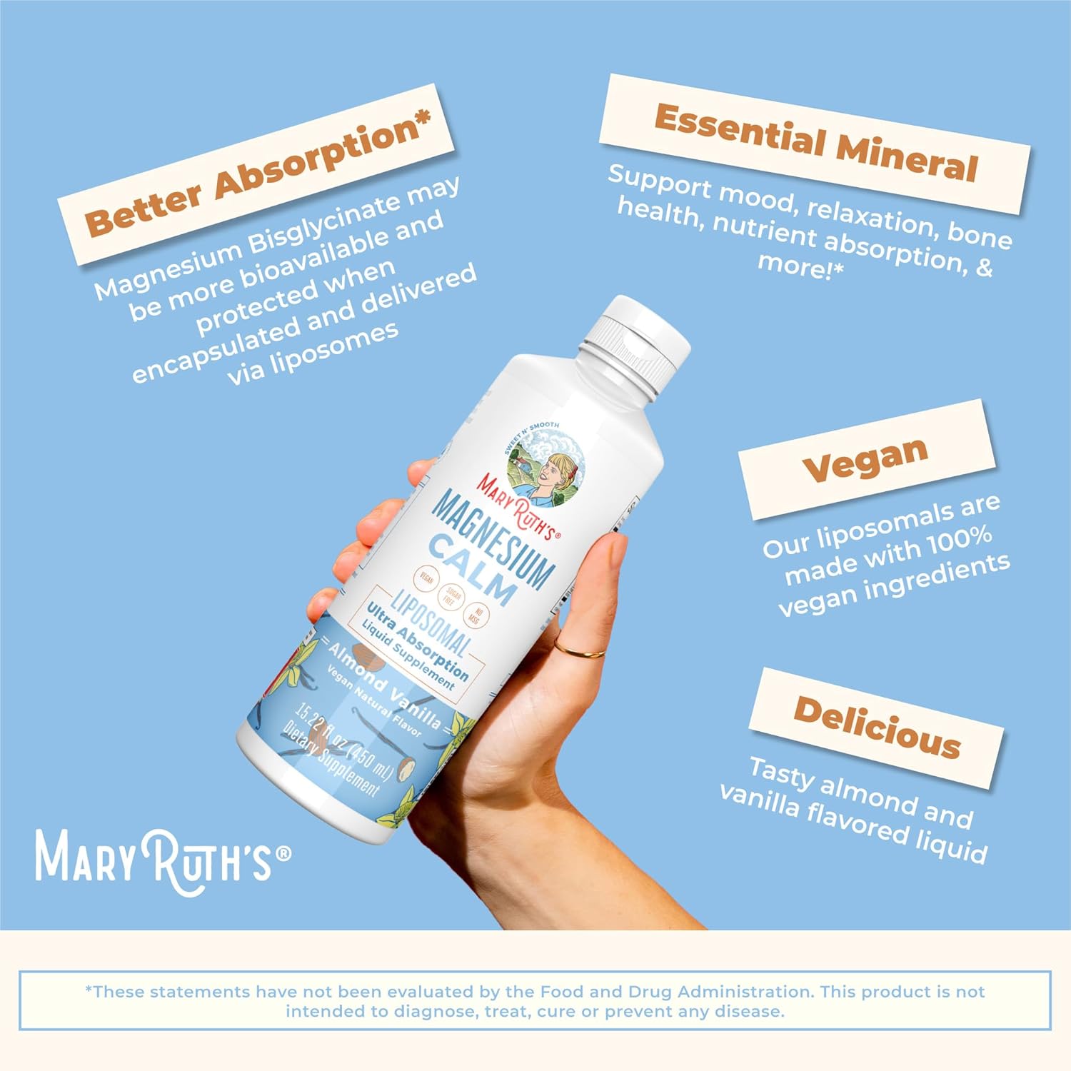 Vegan Reishi Liposomal & Magnesium Vitamins for Immunity & Wellness | Candied Pecan & Almond Vanilla | Clean Label Project Verified® | Non-GMO & Gluten-Free