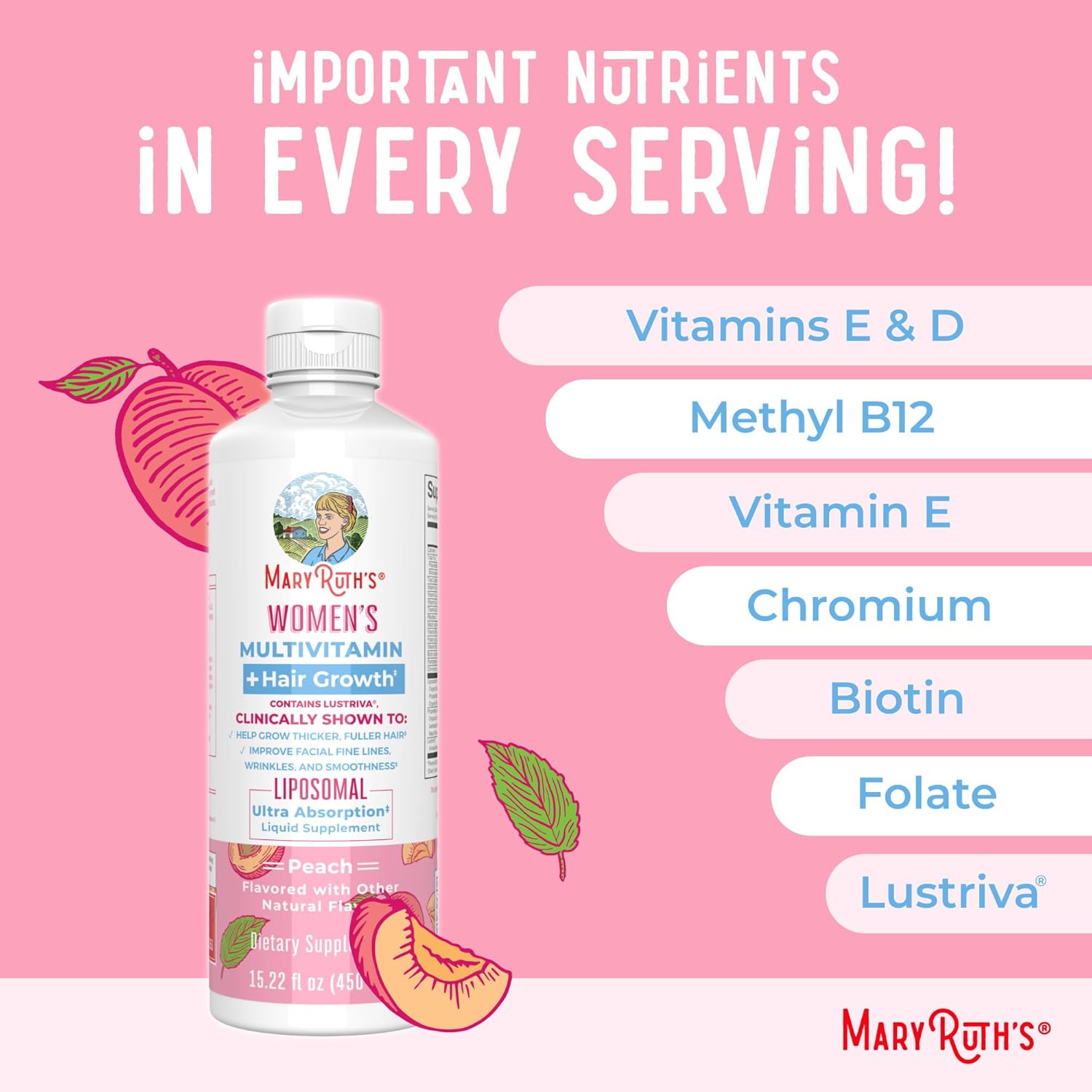 Vegan Reishi Liposomal Multivitamin for Immunity, Beauty & Wellness - Candied Pecan & Peach Flavor | Clean Label Project Verified & Gluten-Free