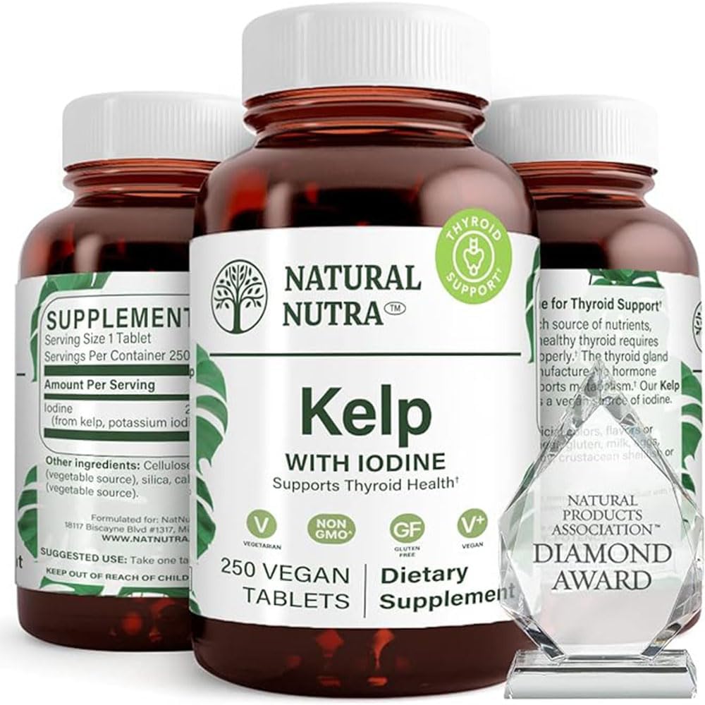 Vegan Sea Kelp Iodine Supplement, Boost Brain Health, Support Immune System & Metabolism, Atlantic Sourced Extract, 225 mcg, 250 Tablets