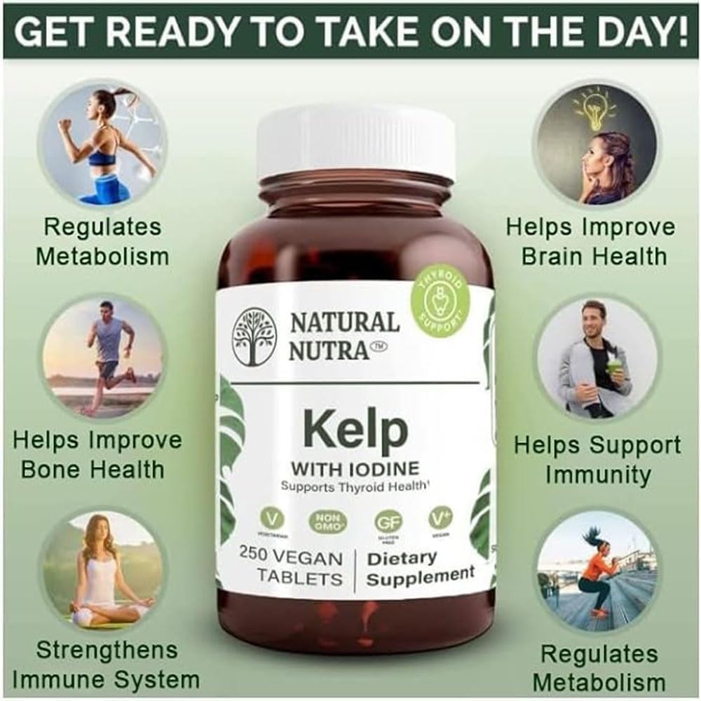 Vegan Sea Kelp Iodine Supplement, Boost Brain Health, Support Immune System & Metabolism, Atlantic Sourced Extract, 225 mcg, 250 Tablets