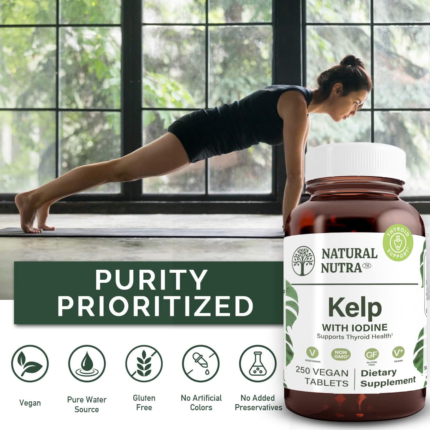 Vegan Sea Kelp Iodine Supplement, Boost Brain Health, Support Immune System & Metabolism, Atlantic Sourced Extract, 225 mcg, 250 Tablets