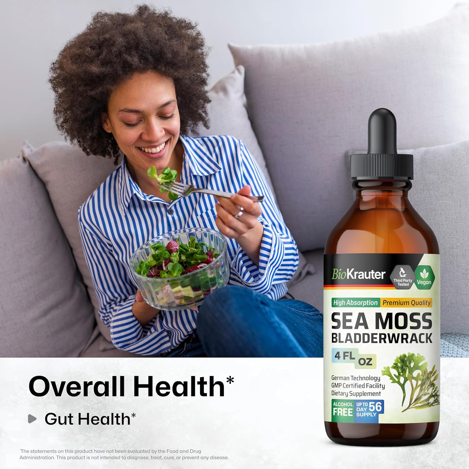 Vegan Sea Moss and Bladderwrack Drops for Immune Support - Alcohol & Sugar Free - 4 Fl.Oz.