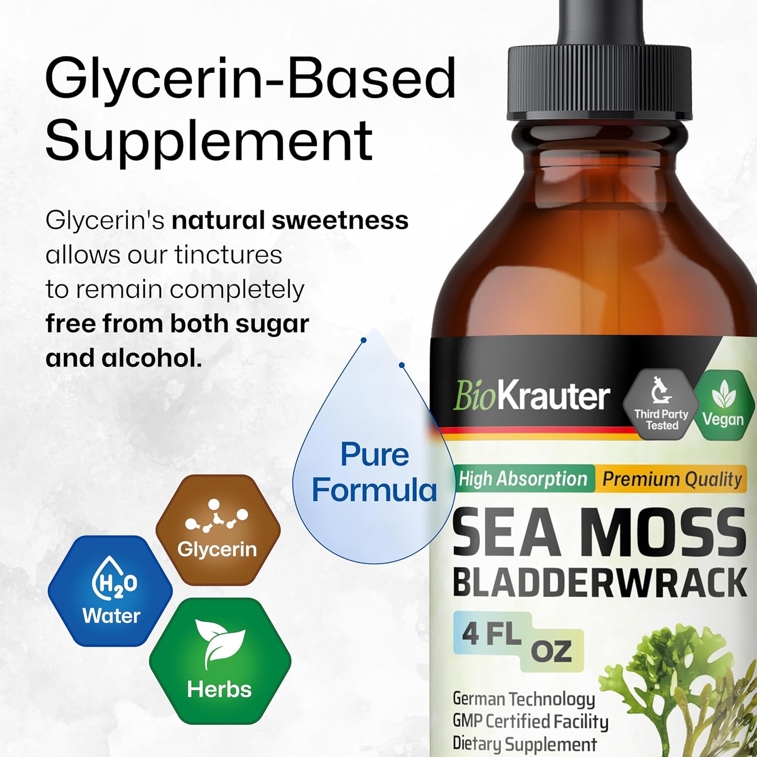 Vegan Sea Moss and Bladderwrack Drops for Immune Support - Alcohol & Sugar Free - 4 Fl.Oz.