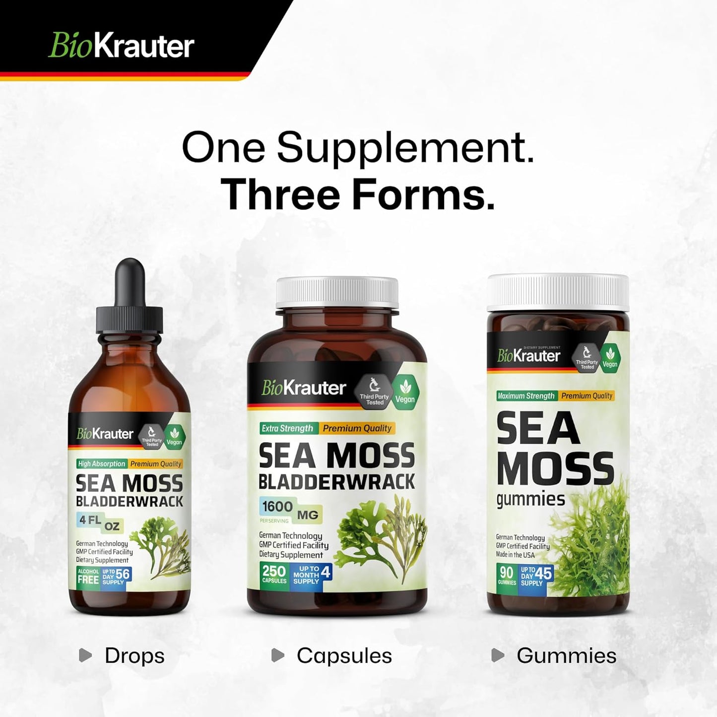 Vegan Sea Moss and Bladderwrack Drops for Immune Support - Alcohol & Sugar Free - 4 Fl.Oz.