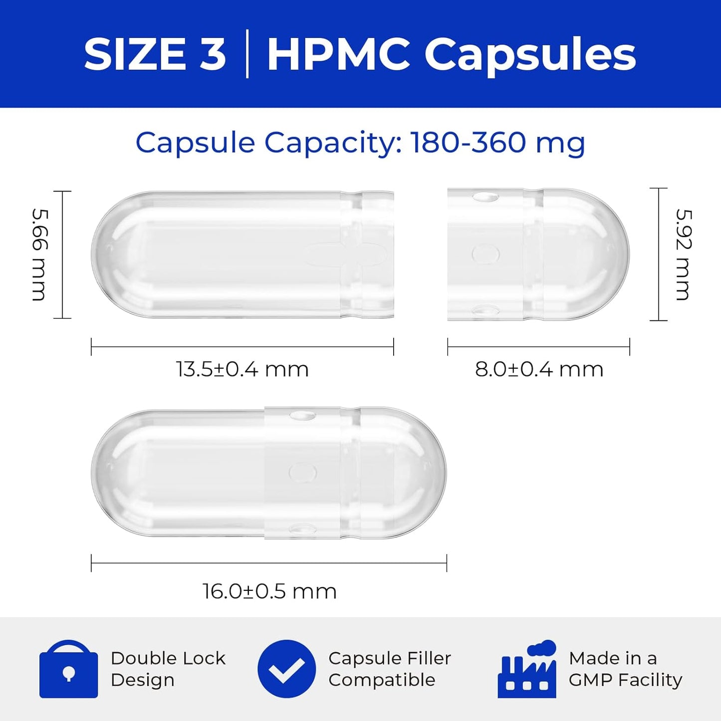 Vegan Size 3 Empty Capsules for DIY Vegetable Capsule Filling with 2 Micro Lab Spoons