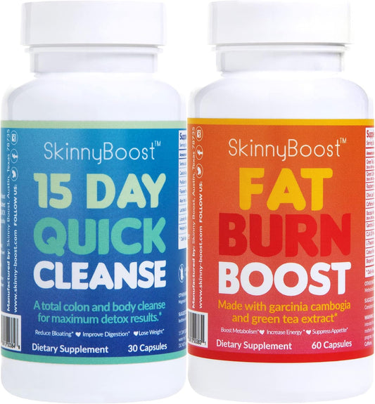 Vegan SkinnyBoost Fat Burn & Quick Cleanse Kit: Detox & Metabolism Support, Colon Cleanser - Made in USA