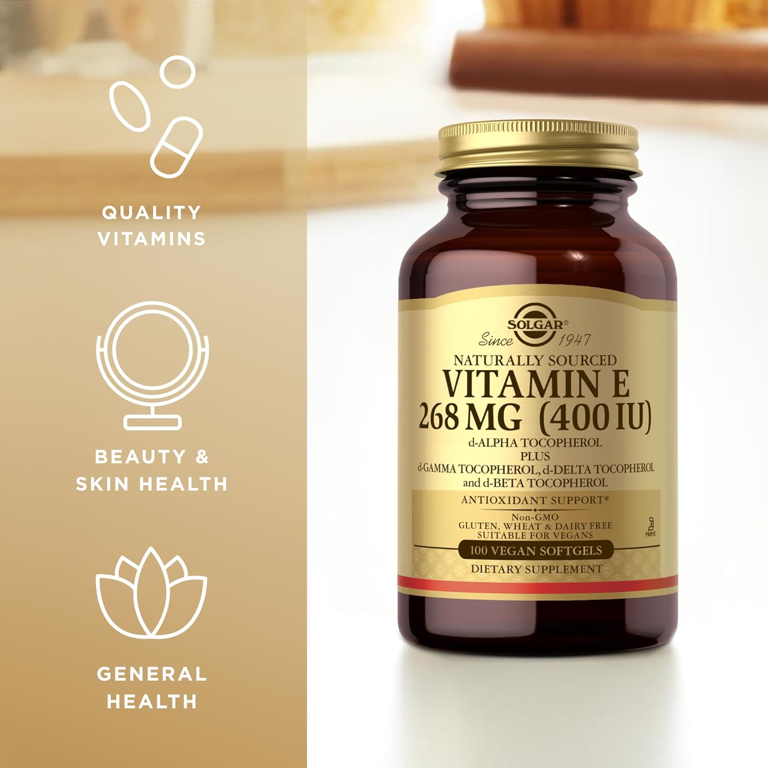 Vegan Softgels with 268 mg Vitamin E, 400 IU - Non-GMO, Gluten Free - 100 Servings - Naturally Sourced