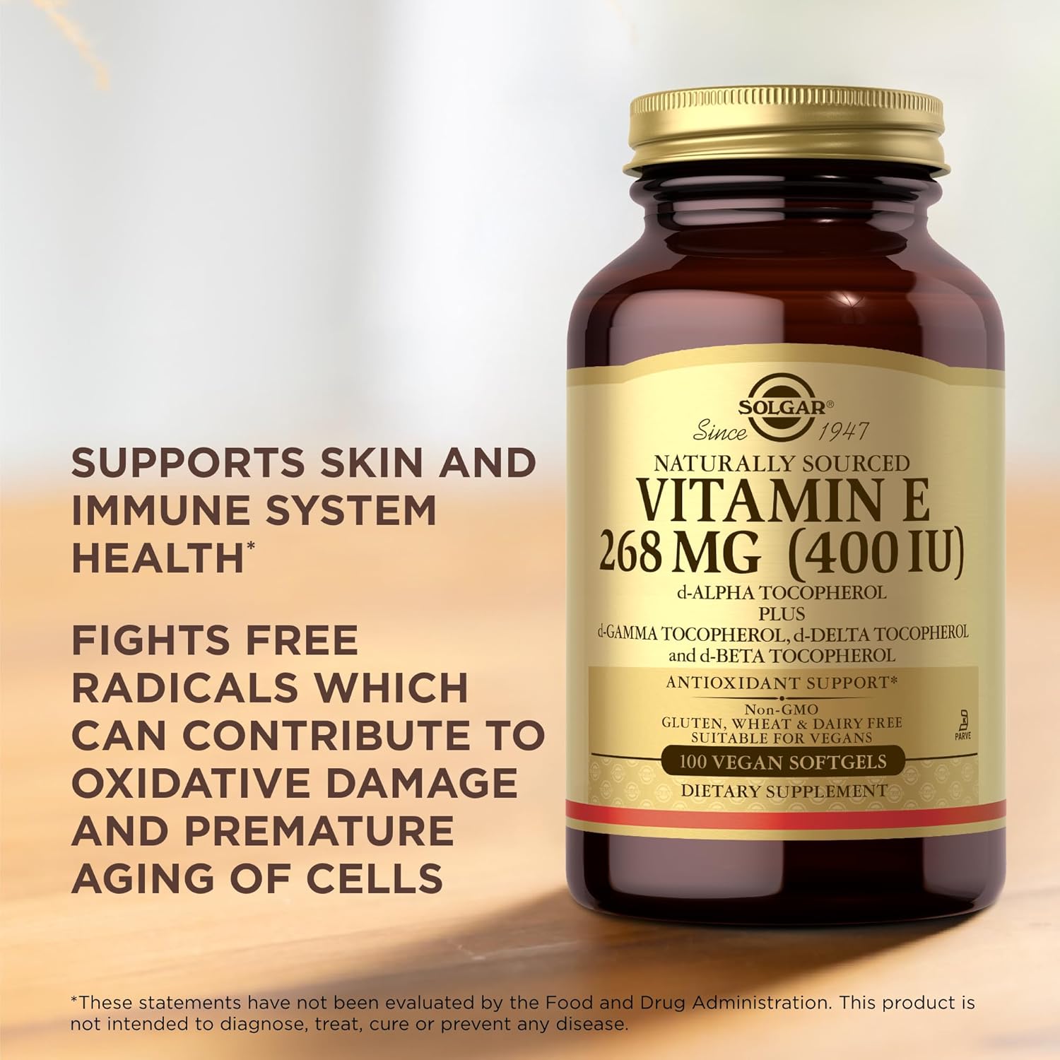 Vegan Softgels with 268 mg Vitamin E, 400 IU - Non-GMO, Gluten Free - 100 Servings - Naturally Sourced
