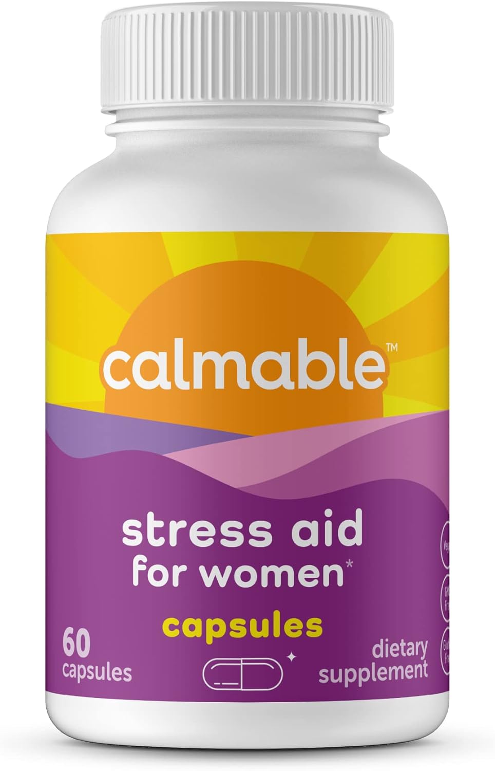 Vegan Stress Relief Capsules for Women with GABA, 5-HTP, Ashwagandha - Vitamin Dietary Supplement - 60 Count