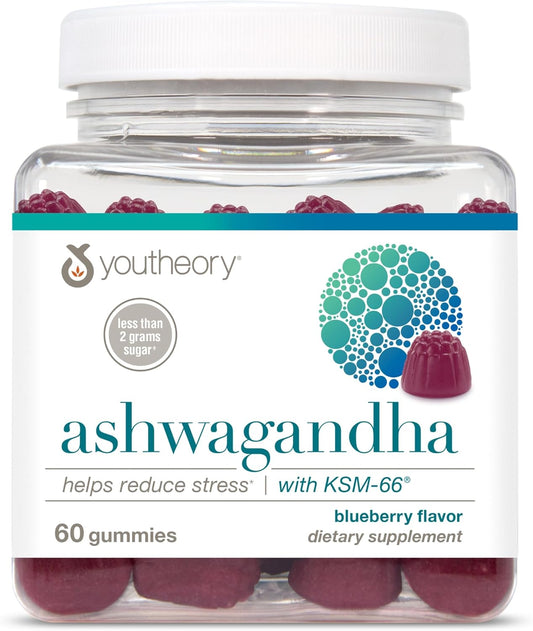 Vegan Stress Support Gummies with Ashwagandha, KSM-66, Ginger Extract, Blueberry - Low Sugar, Gluten-Free