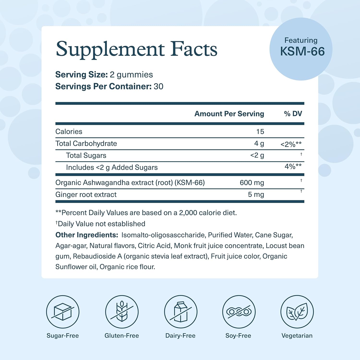 Vegan Stress Support Gummies with Ashwagandha, KSM-66, Ginger Extract, Blueberry - Low Sugar, Gluten-Free