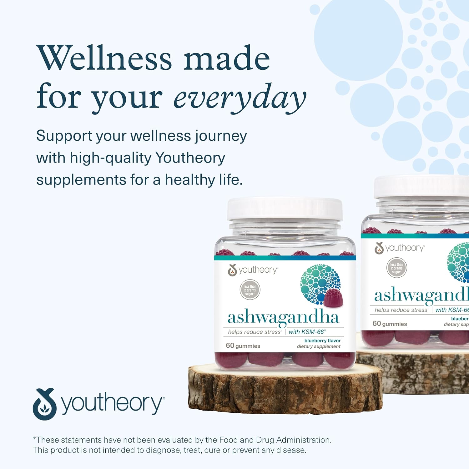 Vegan Stress Support Gummies with Ashwagandha, KSM-66, Ginger Extract, Blueberry - Low Sugar, Gluten-Free