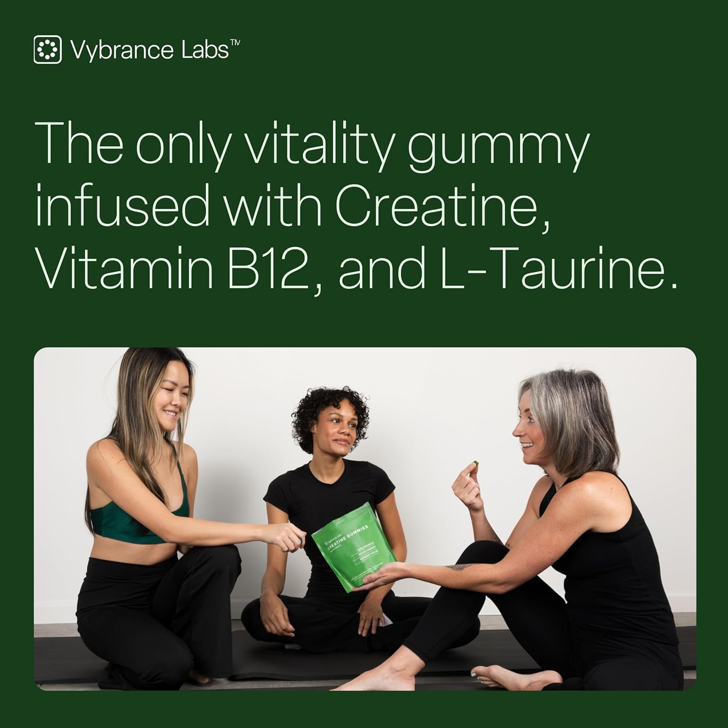 Vegan Sugar Free Creatine Gummies with Taurine & B12 - Boost Energy, Focus & Muscle | Gluten-Free | 120 ct Green Apple Flavor