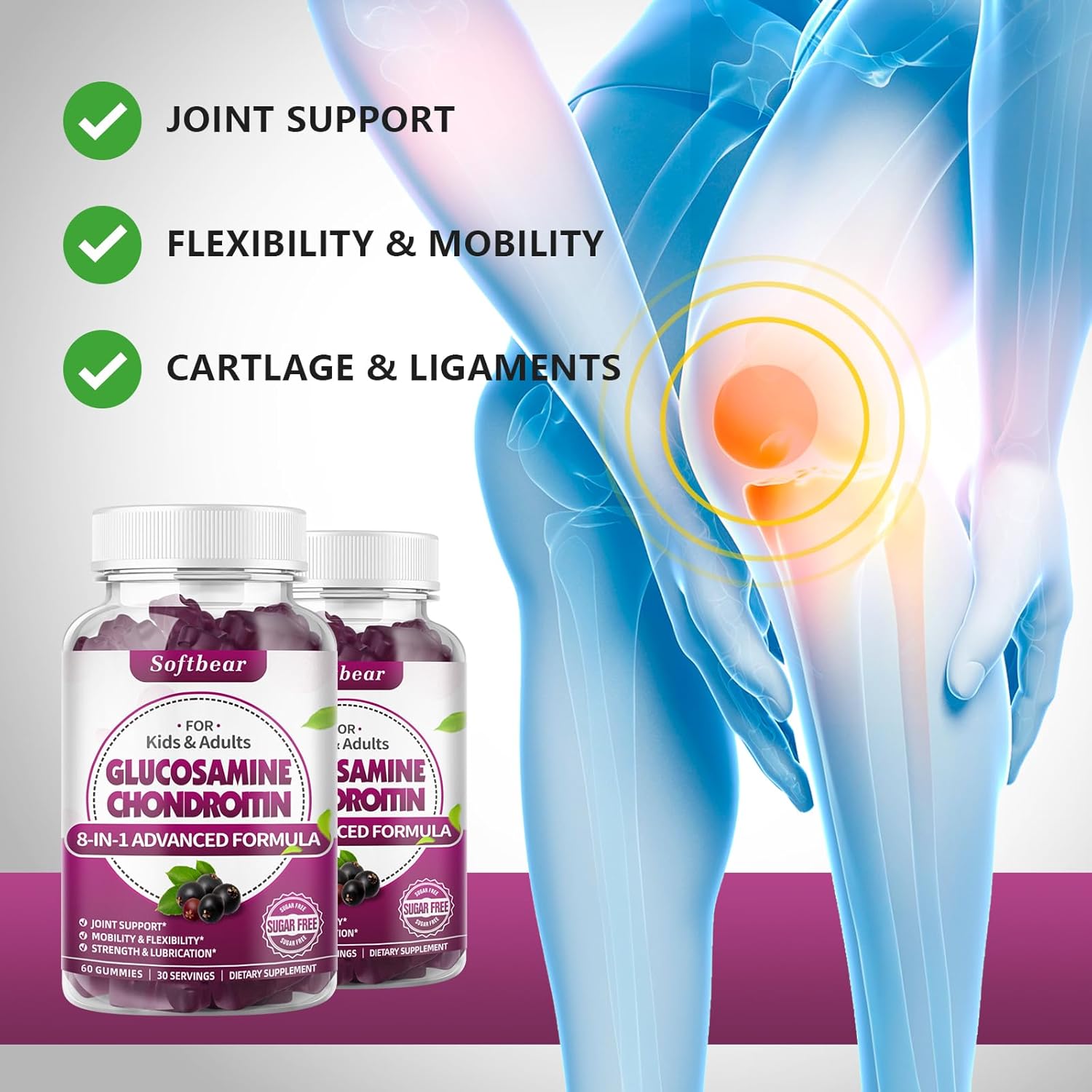 Vegan Sugar-Free Glucosamine Chondroitin MSM Gummies for Joint Health - Elderberry Flavor (120 Gummies)
