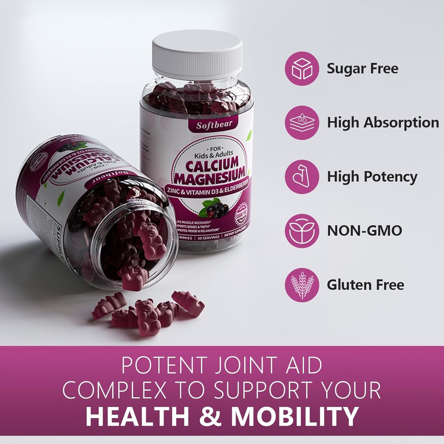 Vegan Sugar-Free Glucosamine Chondroitin MSM Gummies for Joint Health - Elderberry Flavor (120 Gummies)