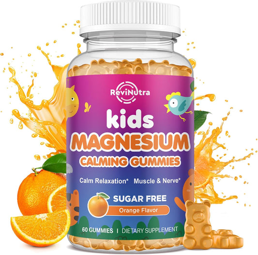 Vegan Sugar-Free Magnesium Gummies for Kids & Adults - Supports Sleep, Brain, Immune, & Bone Health - Orange Flavored Supplement - 60ct