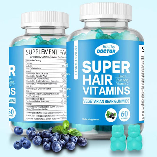 Vegan Super Biotin Gummies for Hair, Skin, and Nails - Extra Strength Formula for Faster Hair Growth - Men & Women's Vitamins