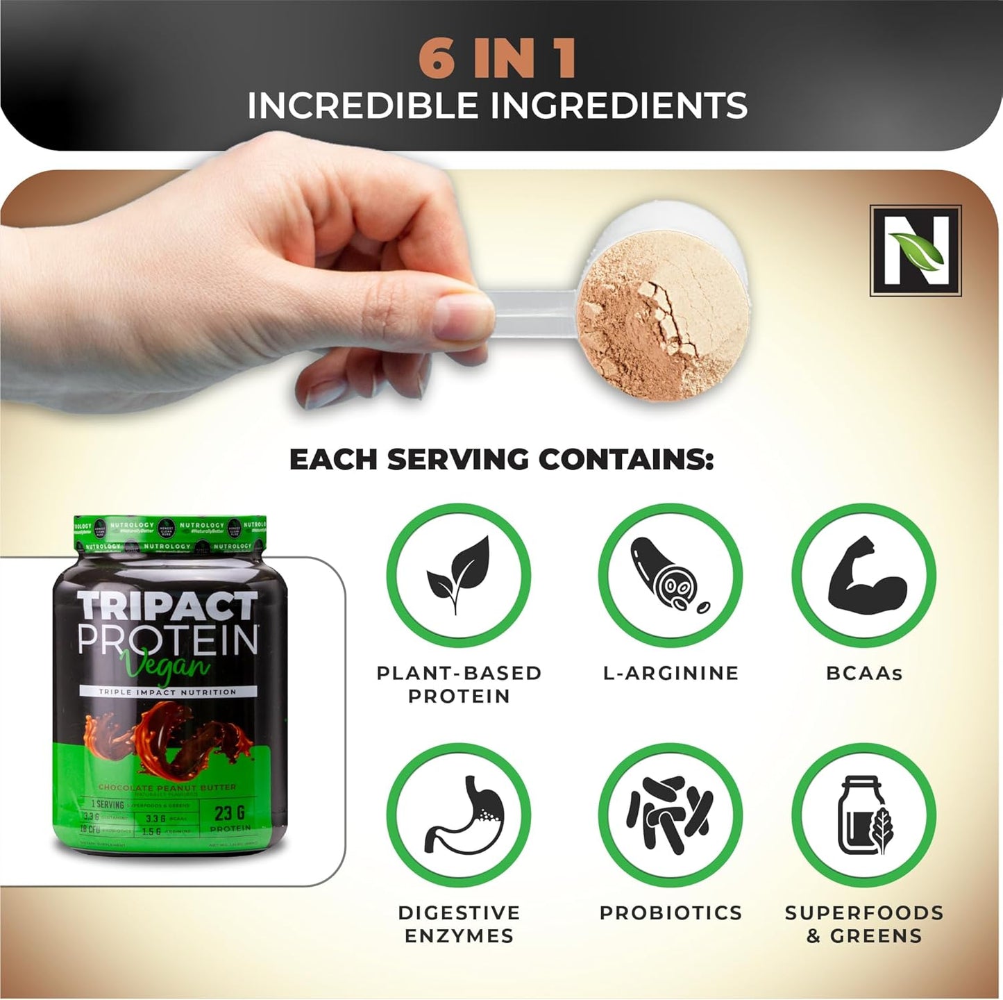Vegan Superfood Powder Bundle: Nutrology Greens & Fruits + TRIPACT Vegan Protein, Chocolate Peanut Butter (50 Servings)
