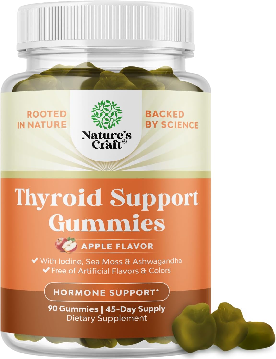 Vegan Thyroid Support Gummies with Sea Moss - 90 Gelatin-Free Non-GMO Gummies with Iodine, Selenium, and Vitamins for Men and Women
