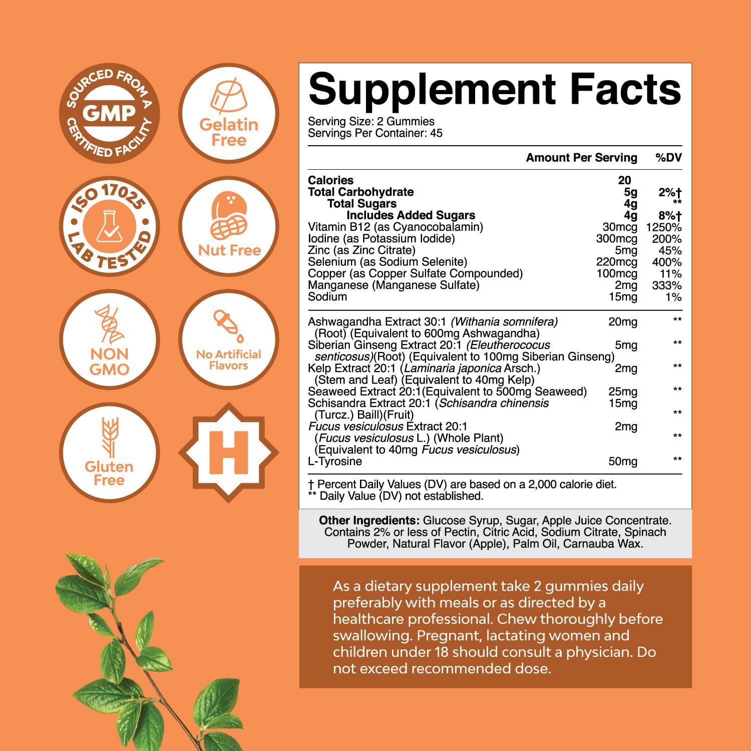 Vegan Thyroid Support Gummies with Sea Moss - 90 Gelatin-Free Non-GMO Gummies with Iodine, Selenium, and Vitamins for Men and Women