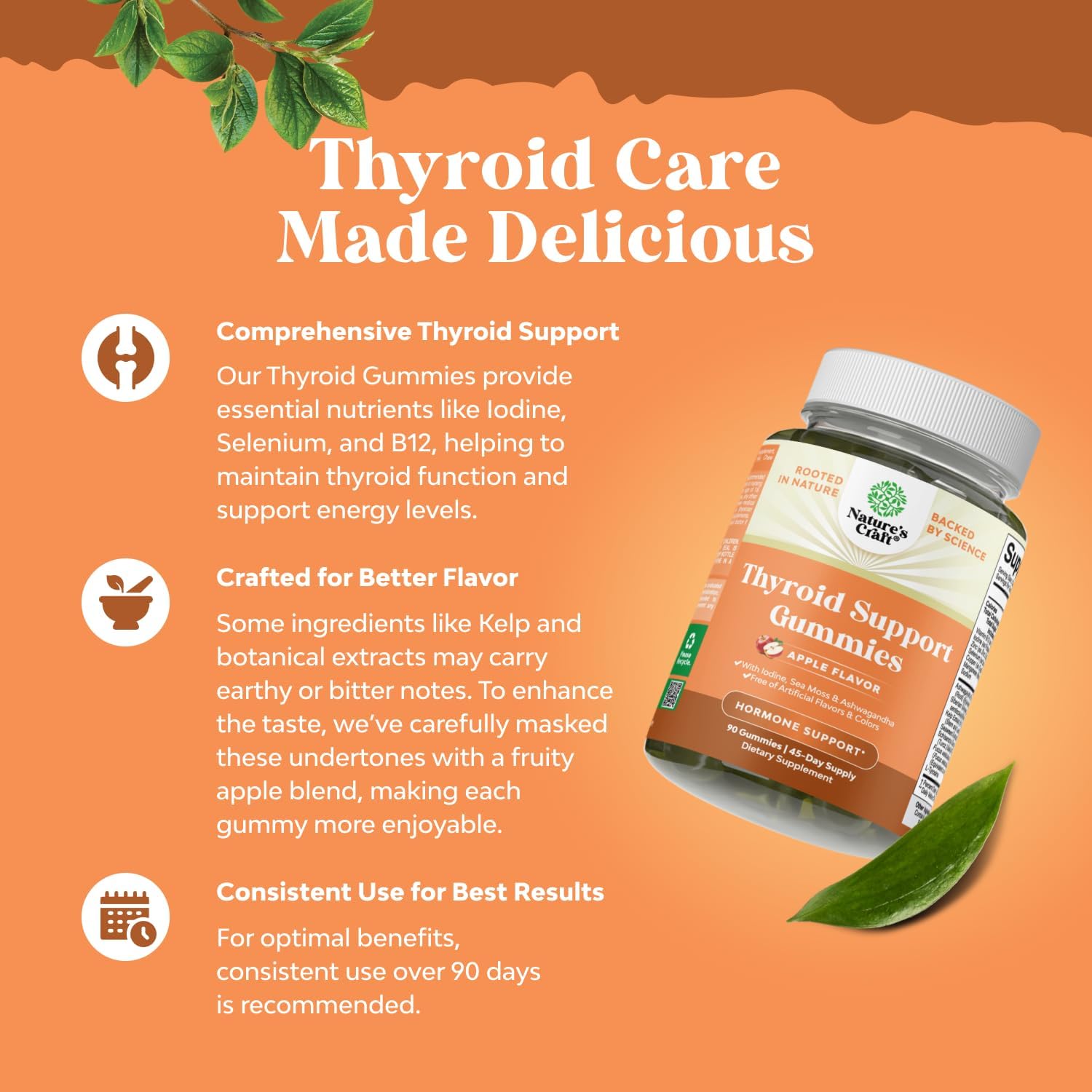 Vegan Thyroid Support Gummies with Sea Moss - 90 Gelatin-Free Non-GMO Gummies with Iodine, Selenium, and Vitamins for Men and Women