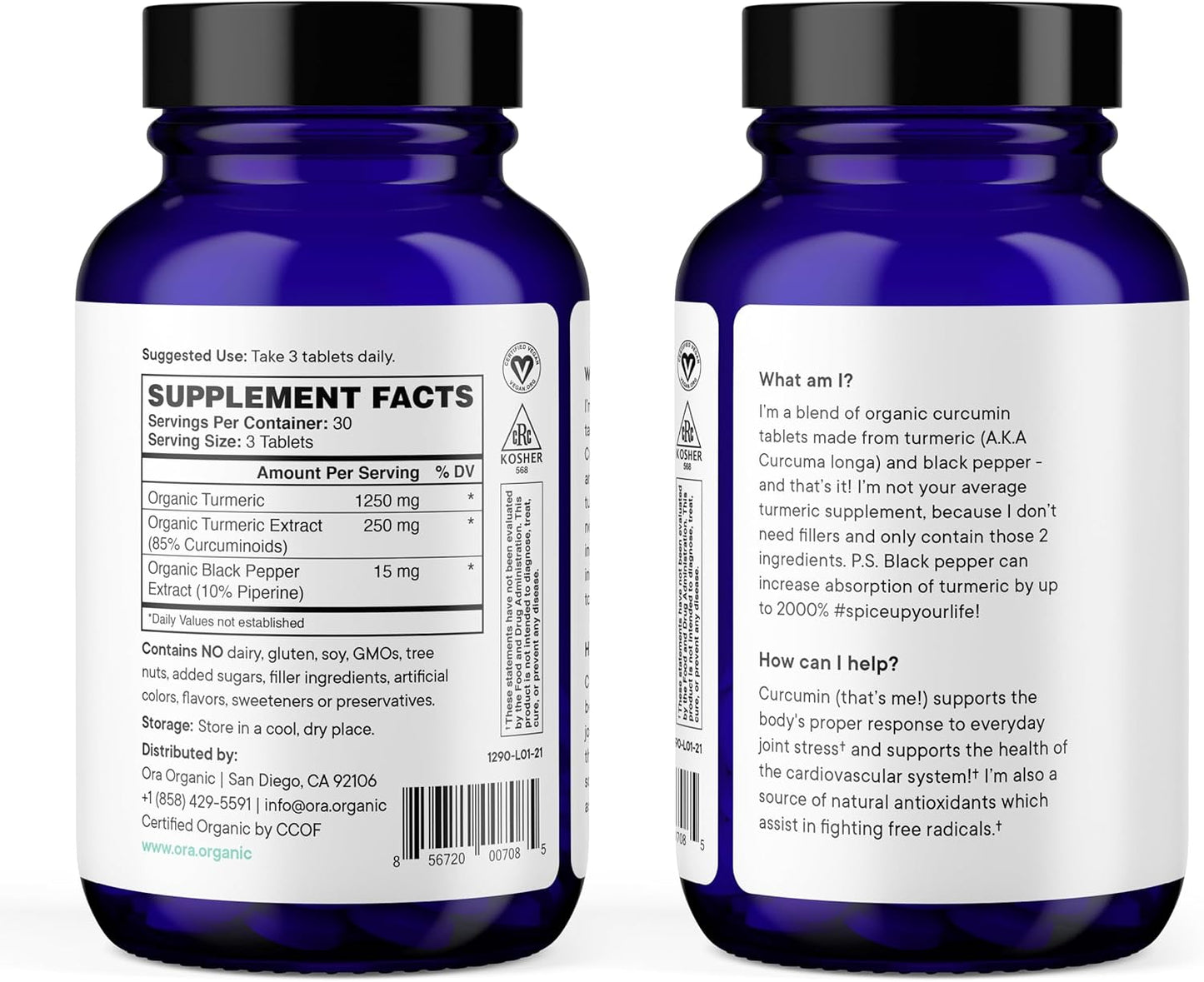 Vegan Turmeric Curcumin with Piperine Tablets for Joint & Cardio Health - Supports Cognitive Function - 90 Tablets