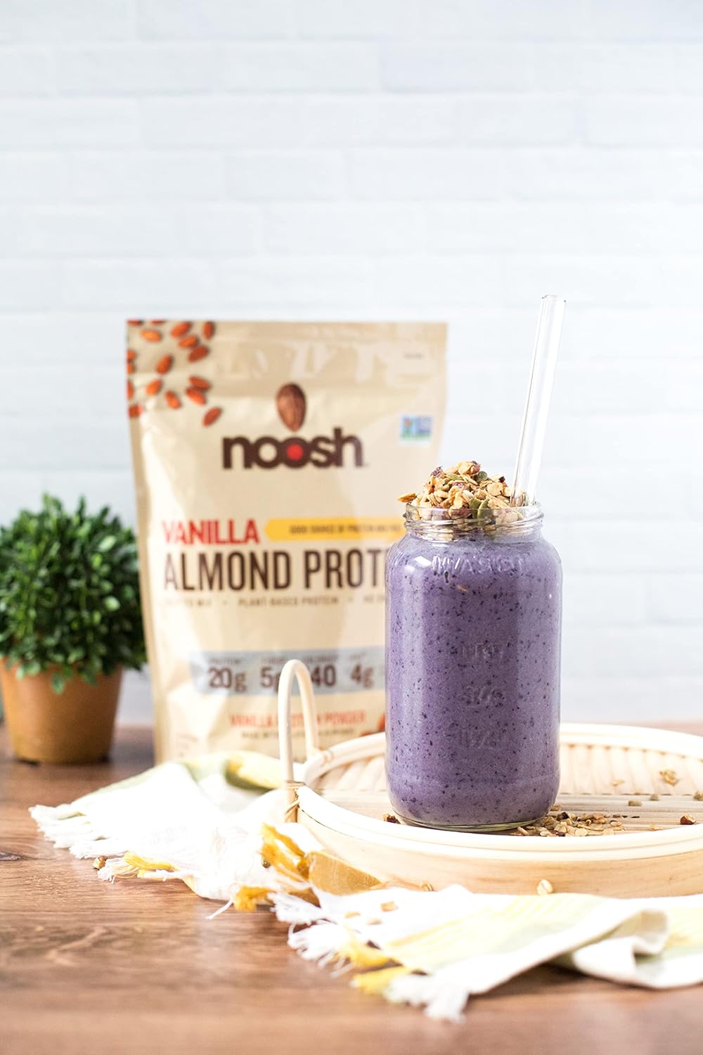 Vegan Vanilla Almond Protein Powder - Plant Based, All Natural, Non-GMO, Gluten-Free, Kosher, Peanut/Soy/Dairy Free - 35g