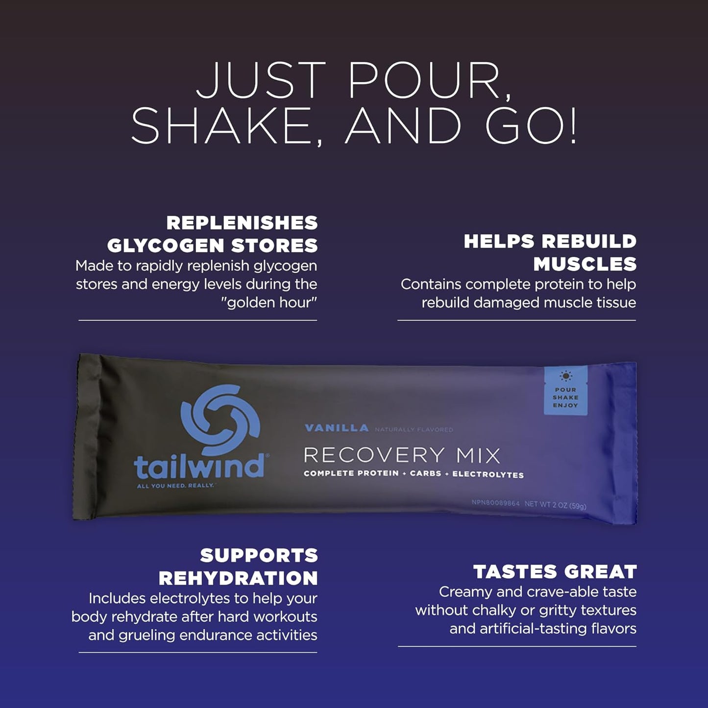 Vegan Vanilla Recovery Mix with Protein, Carbs, Electrolytes - Gluten, Soy, Dairy-Free - 12 Servings
