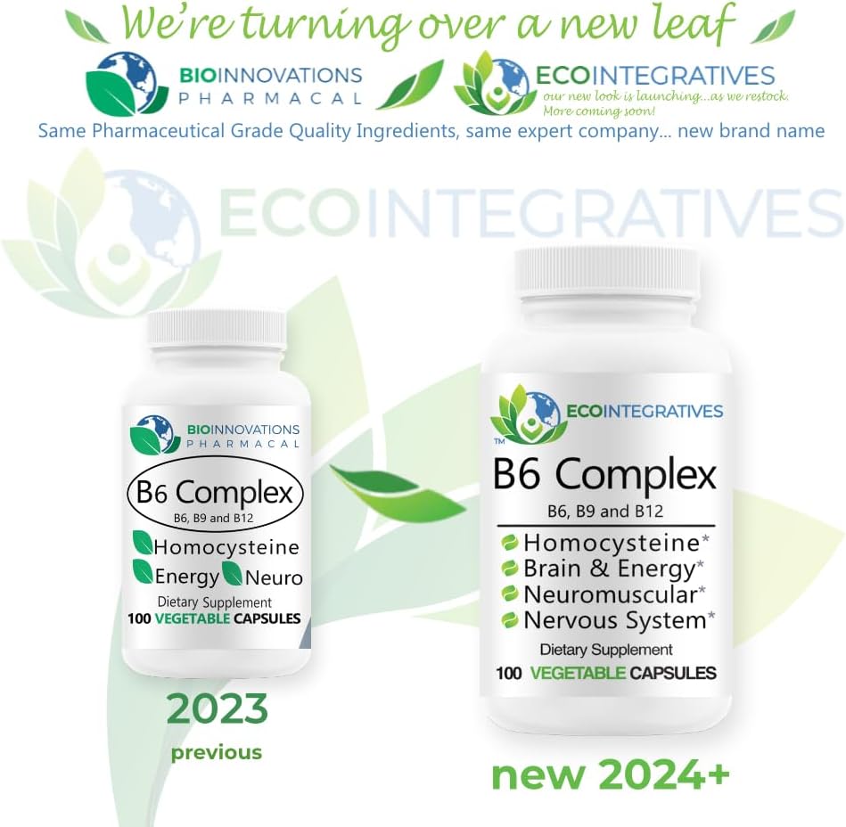 Vegan Vitamin B6 Complex with B9, B12 Methylcobalamin for Cardiovascular and Bone Health - 100 Capsules