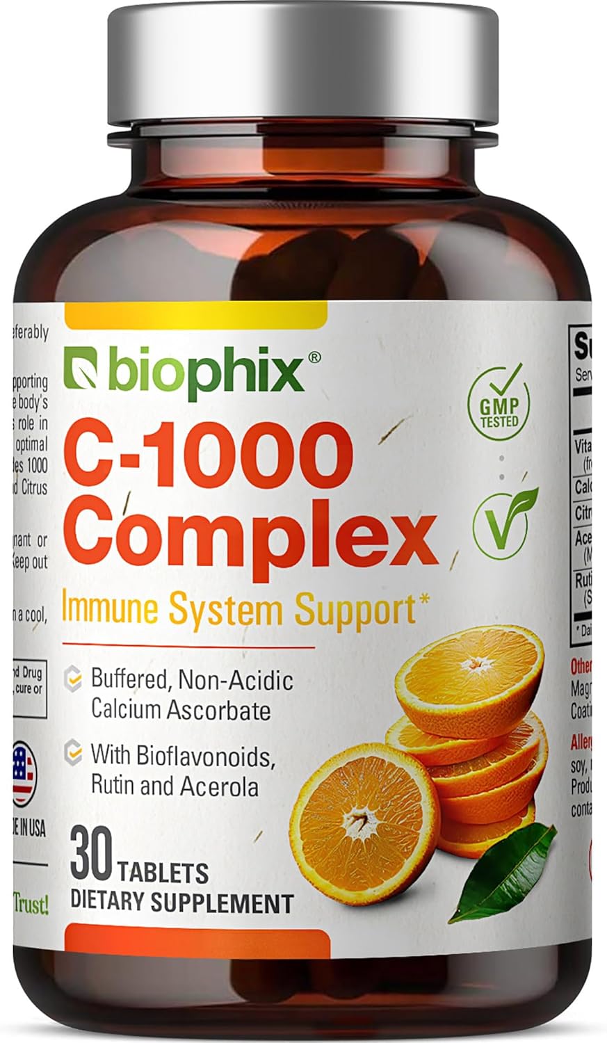 Vegan Vitamin C-1000 mg Complex with Calcium & Bioflavonoids - Immune Health Support - 30 Tablets