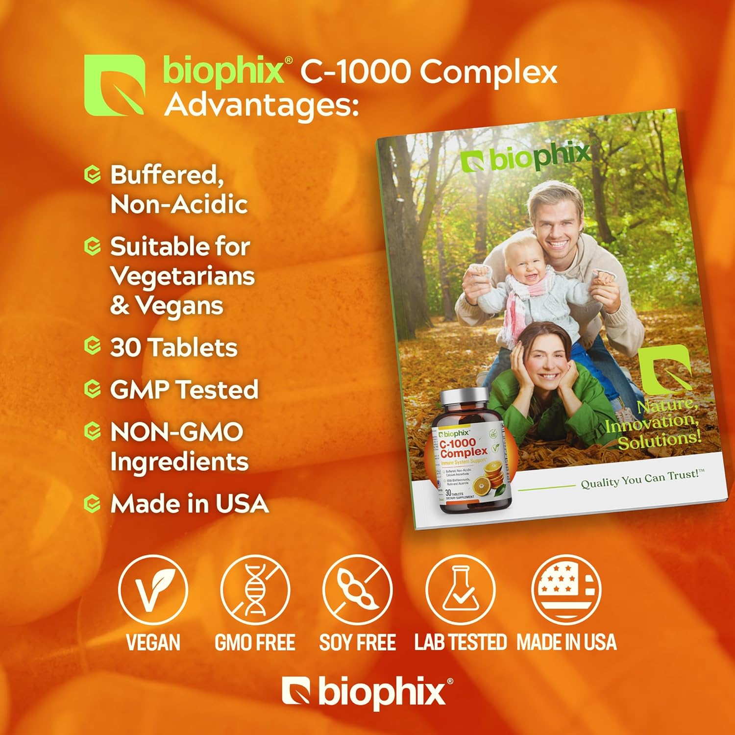 Vegan Vitamin C-1000 mg Complex with Calcium & Bioflavonoids - Immune Health Support - 30 Tablets