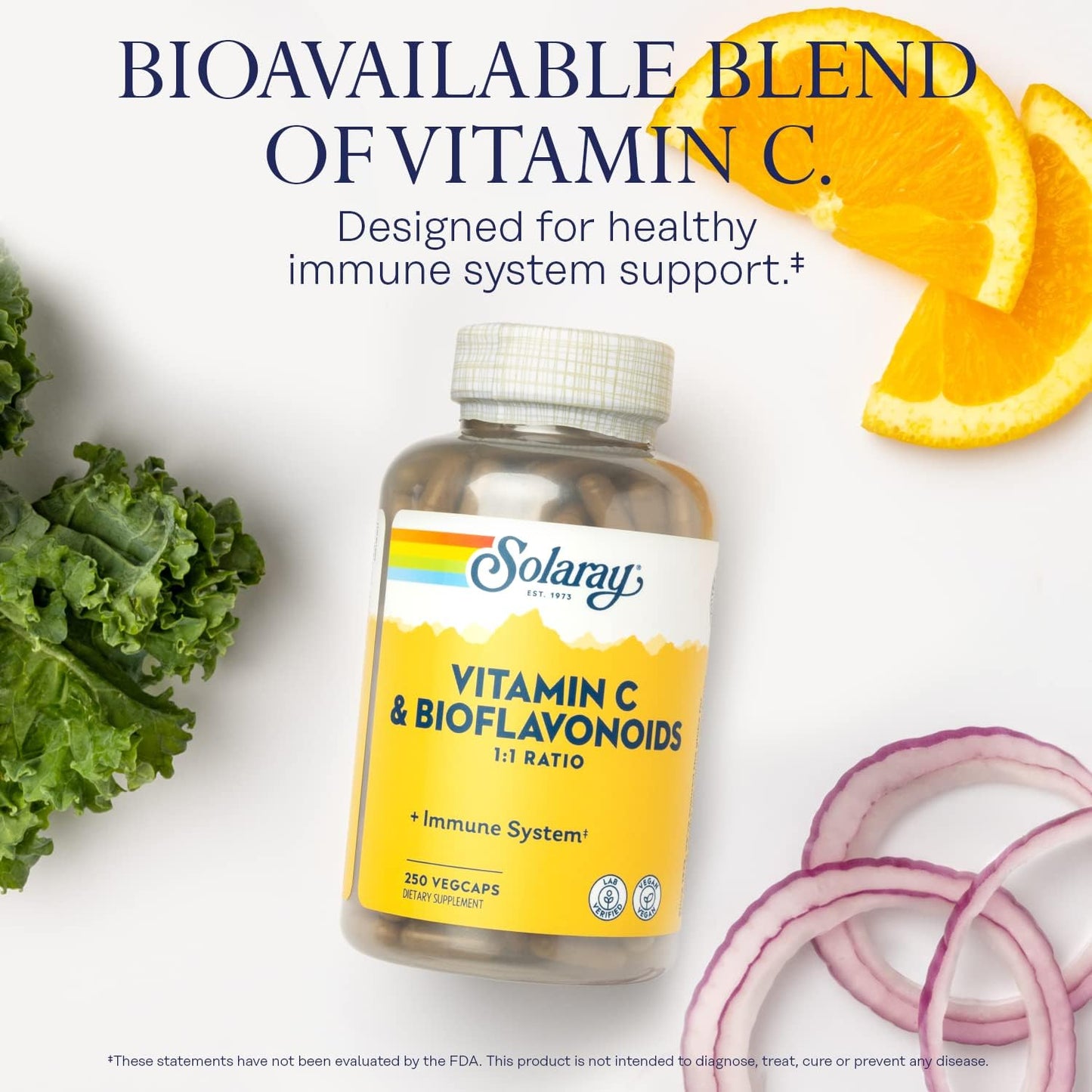 Vegan Vitamin C Supplement with Citrus Bioflavonoids and Rose HIPS - Immune Support and Antioxidant, 250 VegCaps, 125 Servings, 60-Day Guarantee