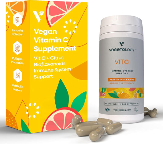 Vegan Vitamin C with Citrus Bioflavonoids - 500mg Capsules for Daily Antioxidant Support - 60 Count