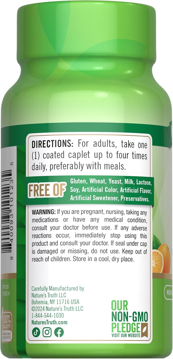 Vegan Vitamin C with Rose Hips & Bioflavonoids Caplets - 500mg, 100 Count | Non-GMO & Gluten-Free