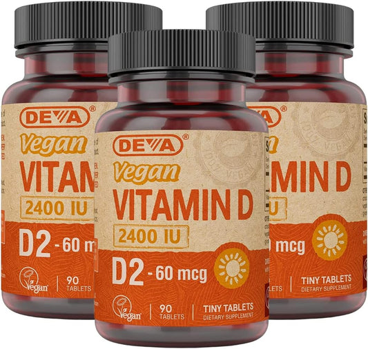 Vegan Vitamin D2 Supplement 60 mcg 2400 IU, Ergocalciferol Tablets - Animal Ingredient-Free (90ct x 3)