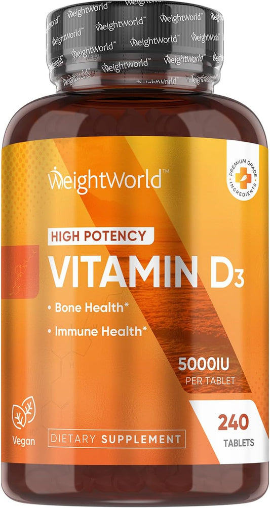 Vegan Vitamin D3 5000 IU Tablets - 240 Tablets (8 Months Supply) - Lichen-Based D3 for Bone & Immune Health - Highly Bioavailable Supplement