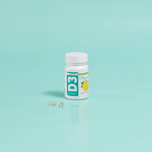 Vegan Vitamin D3 Capsules (1000 IU) for Adults - Gluten-Free, Non-GMO - Supports Bone Health & Immune System - 60 Capsules