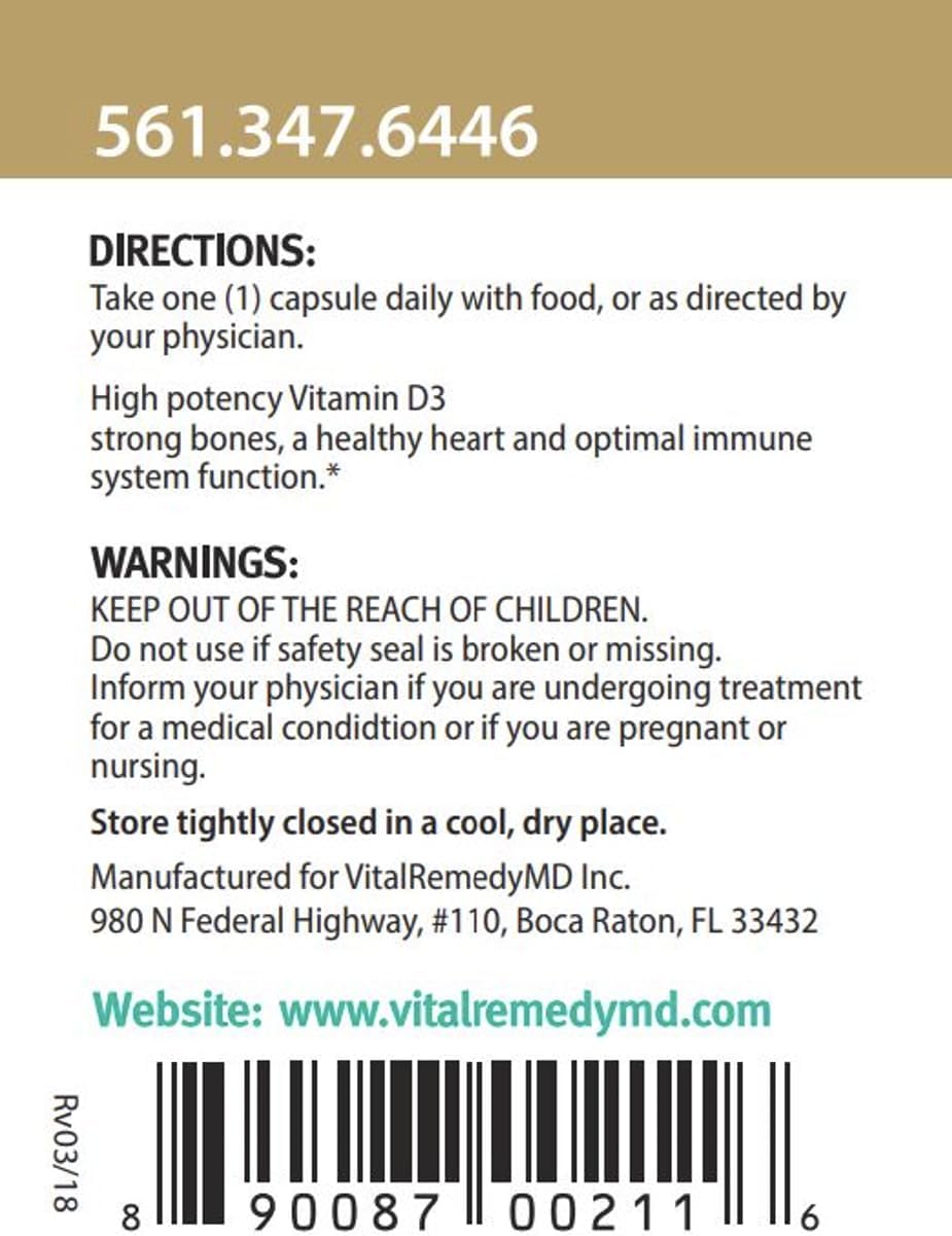 Vegan Vitamin D3 Capsules 5000 IU - 90 Count, Non-GMO, Gluten Free, Muscle & Joint Health Support for Healthy Aging, 3 Month Supply