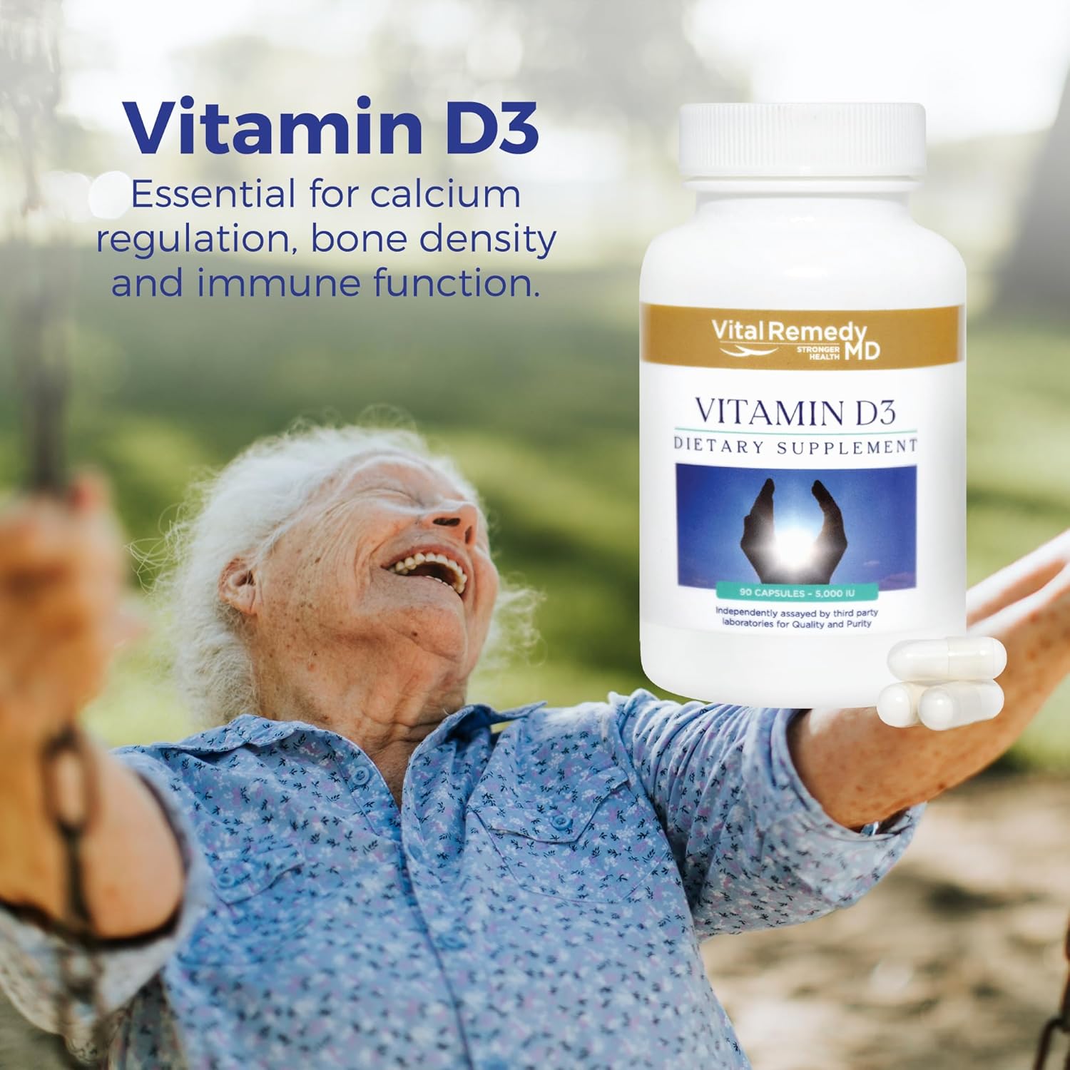 Vegan Vitamin D3 Capsules 5000 IU - 90 Count, Non-GMO, Gluten Free, Muscle & Joint Health Support for Healthy Aging, 3 Month Supply