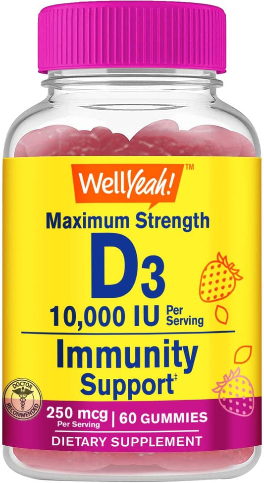 Vegan Vitamin D3 Gummies 10,000 IU (250 mcg) for Immune, Bone & Muscle Support - Nut-Free - Natural Flavors - 60 Count