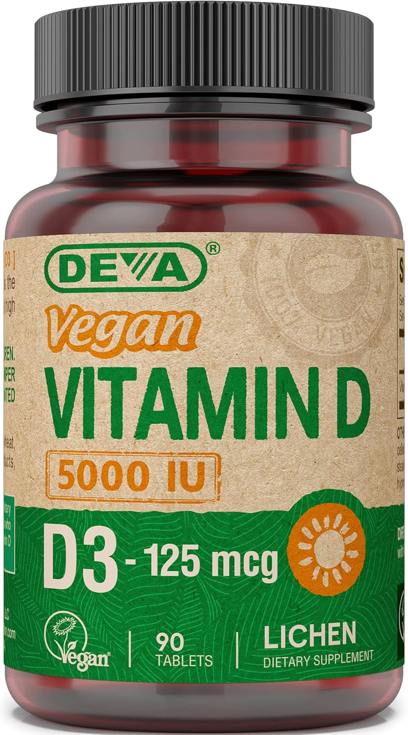 Vegan Vitamin D3 Supplement - 5000 IU, 125 mcg, 90 Capsules - Sunshine Formula for Immune Support