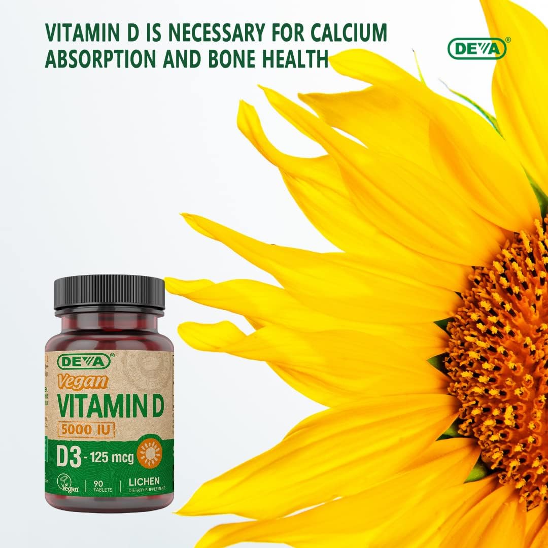 Vegan Vitamin D3 Supplement - 5000 IU, 125 mcg, 90 Capsules - Sunshine Formula for Immune Support