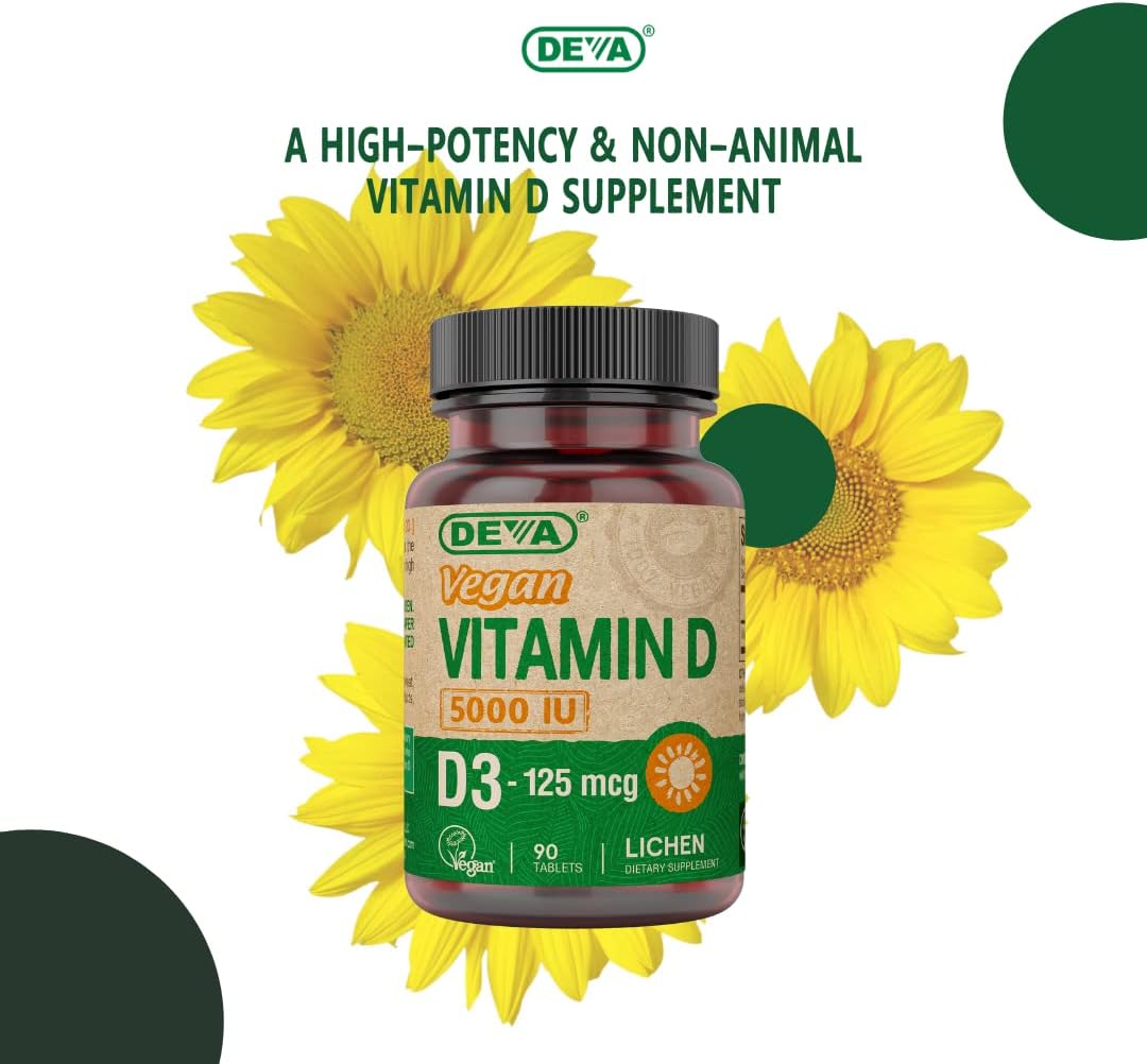 Vegan Vitamin D3 Supplement - 5000 IU, 125 mcg, 90 Capsules - Sunshine Formula for Immune Support
