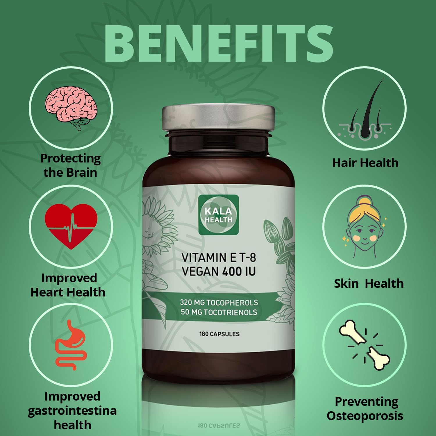 Vegan Vitamin E Supplement with All 8 Tocopherols and Tocotrienols - 400 IU Alpha, Beta, Gamma, Delta Variants - BoostGo Australia