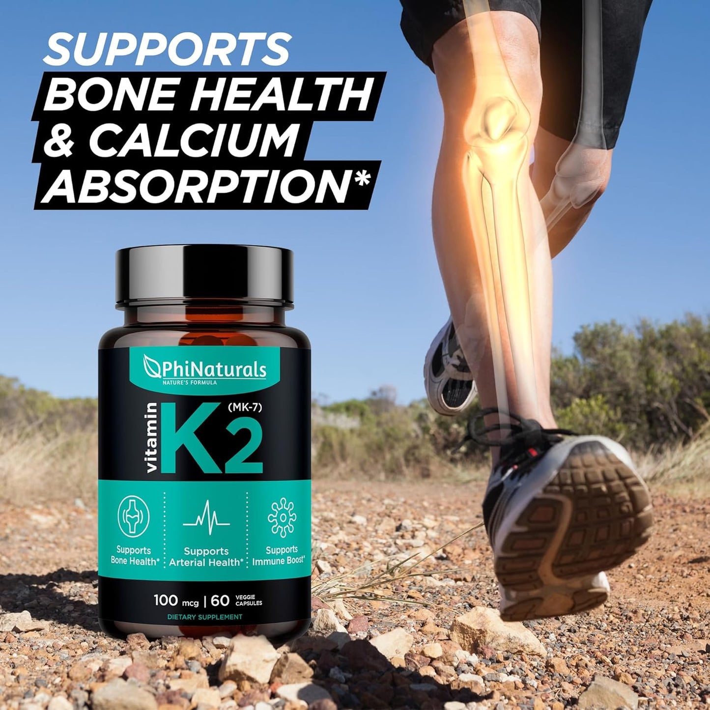 Vegan Vitamin K2 Mk7 100mcg Capsules - Bone & Heart Health Supplement from Natto